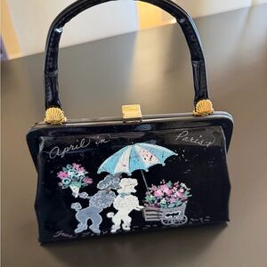 April In Paris Black Handbag with Pastel Paris Poodle Motif